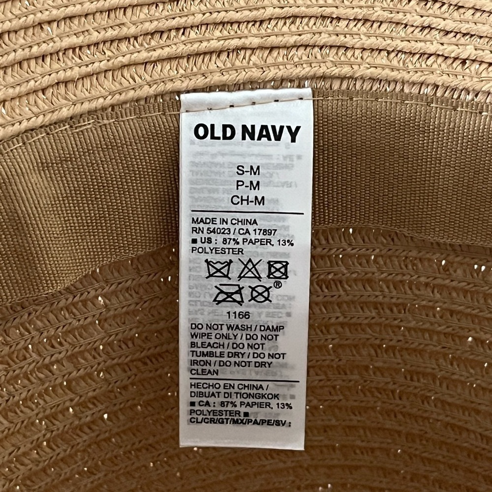 Old Navy Paper Straw Wide Brim Sun Hat Tan S/M Beach Boho - Picture 9 of 10